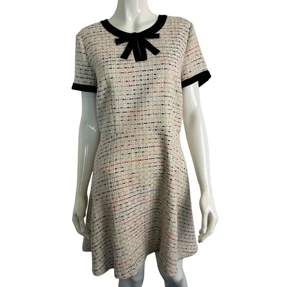 🎀Coquette Tweed Fit & Flare Dress | Bow Neckline | Size 12 | - Picture 2 of 6